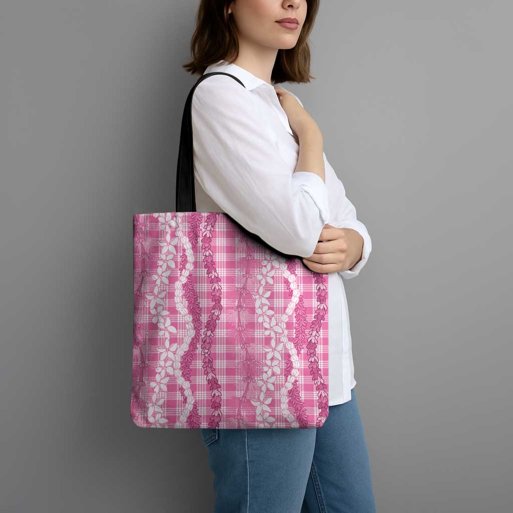 Hawaiian Ohia Lehua Lei Tote Bag Plaid Palaka Akala Pattern - Polynesian Pride