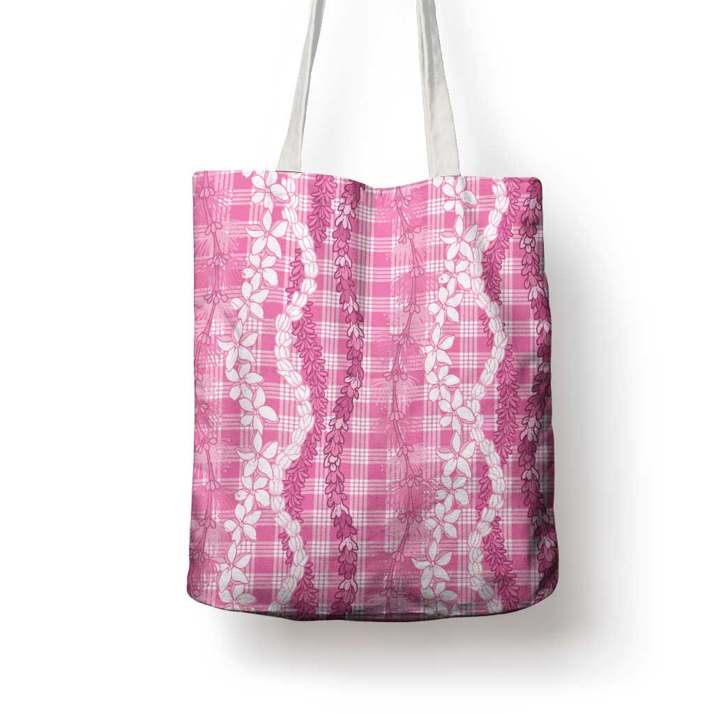 Hawaiian Ohia Lehua Lei Tote Bag Plaid Palaka Akala Pattern - Polynesian Pride