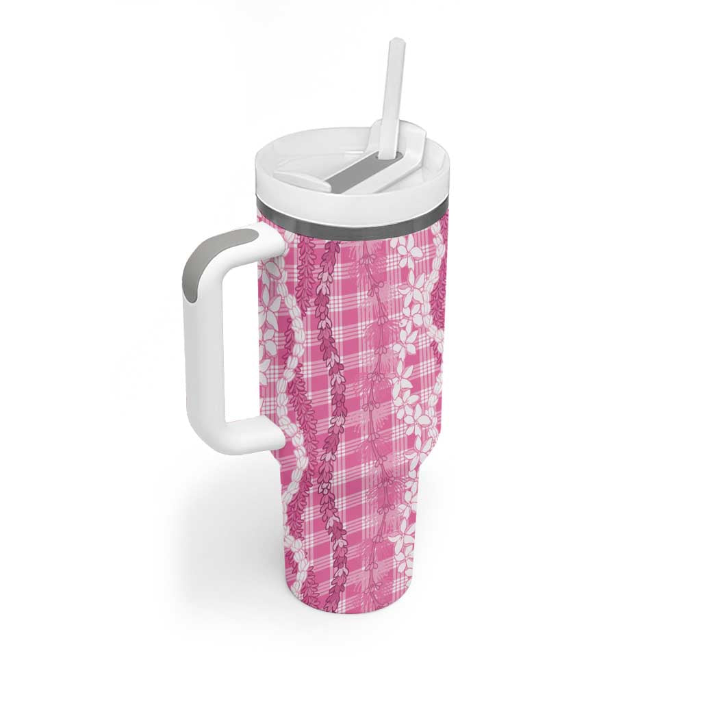 Hawaiian Ohia Lehua Lei Tumbler With Handle Plaid Palaka Akala Pattern LT9 - Polynesian Pride