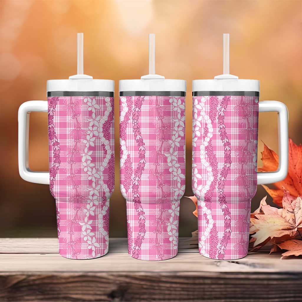 Hawaiian Ohia Lehua Lei Tumbler With Handle Plaid Palaka Akala Pattern LT9 - Polynesian Pride