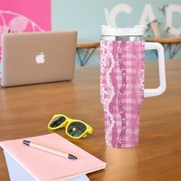 Hawaiian Ohia Lehua Lei Tumbler With Handle Plaid Palaka Akala Pattern LT9 - Polynesian Pride