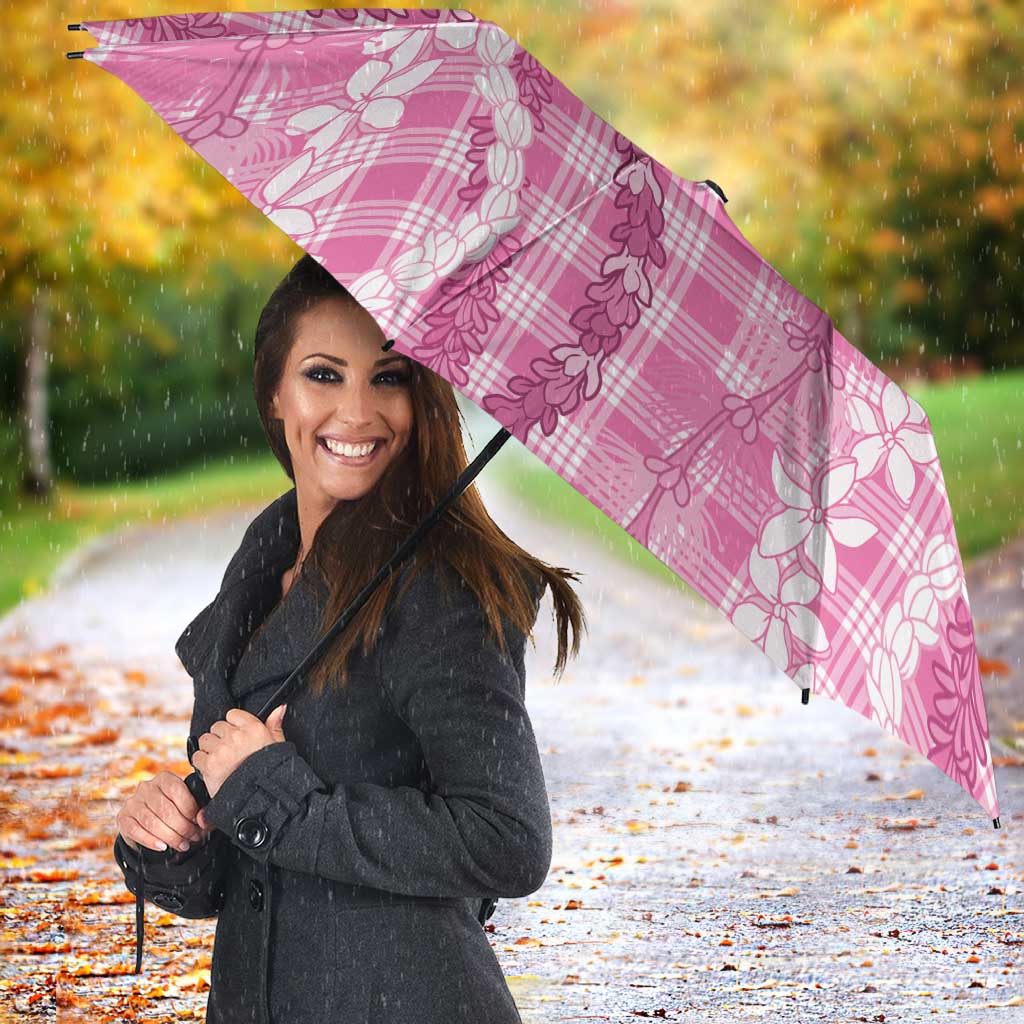 Hawaiian Ohia Lehua Lei Umbrella Plaid Palaka Akala Pattern - Polynesian Pride