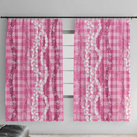 Hawaiian Ohia Lehua Lei Window Curtain Plaid Palaka Akala Pattern - Polynesian Pride