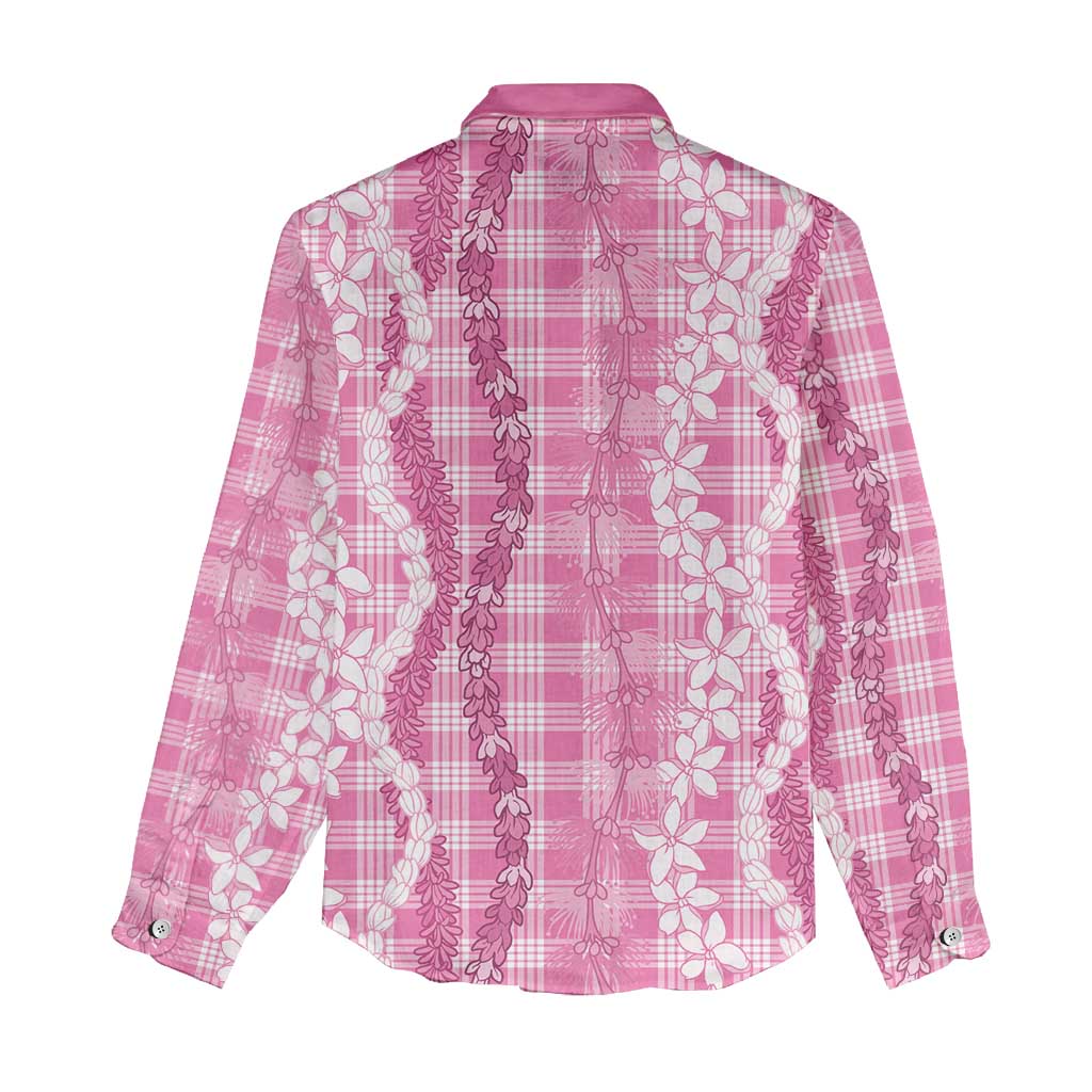 Hawaiian Ohia Lehua Lei Women Casual Shirt Plaid Palaka Akala Pattern - Polynesian Pride