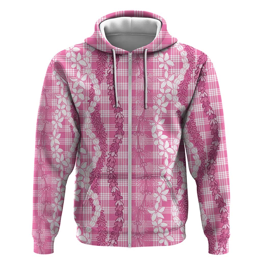Hawaiian Ohia Lehua Lei Zip Hoodie Plaid Palaka Akala Pattern - Polynesian Pride