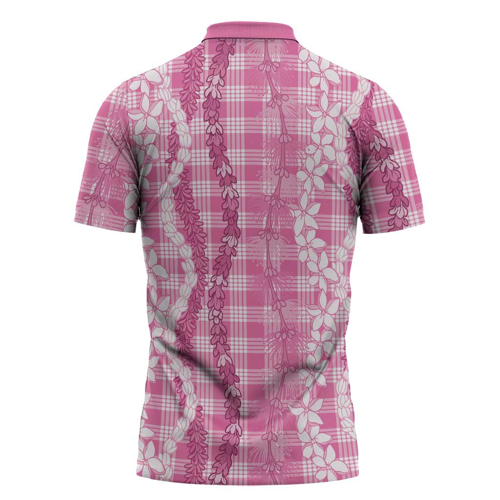 Hawaiian Ohia Lehua Lei Zipper Polo Shirt Plaid Palaka Akala Pattern - Polynesian Pride