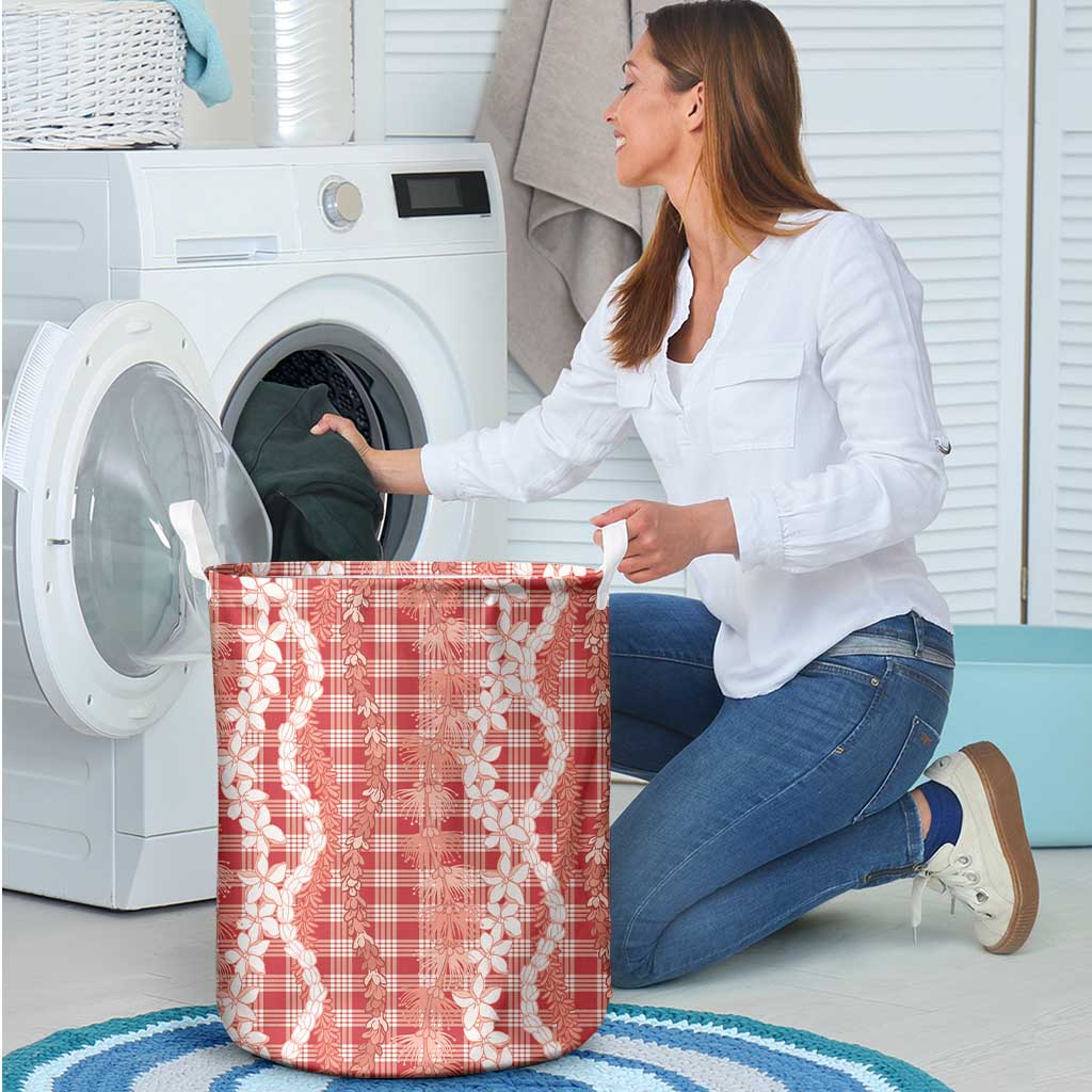 Hawaiian Ohia Lehua Lei Laundry Basket Plaid Palaka Ulaula Pattern - Polynesian Pride