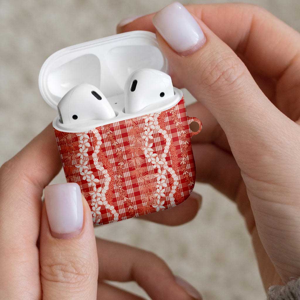 Hawaiian Ohia Lehua Lei AirPods Case Plaid Palaka Ulaula Pattern - Polynesian Pride
