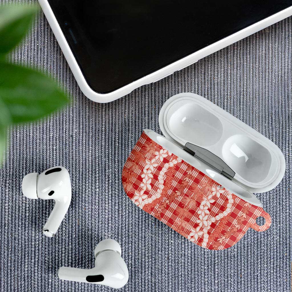 Hawaiian Ohia Lehua Lei AirPods Case Plaid Palaka Ulaula Pattern - Polynesian Pride