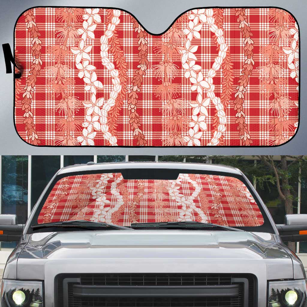 Hawaiian Ohia Lehua Lei Auto Sun Shade Plaid Palaka Ulaula Pattern LT9 Red - Polynesian Pride