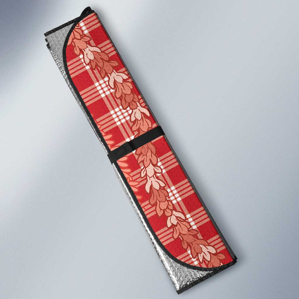 Hawaiian Ohia Lehua Lei Auto Sun Shade Plaid Palaka Ulaula Pattern LT9 - Polynesian Pride