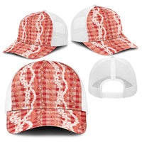 Hawaiian Ohia Lehua Lei Baseball Net Cap Plaid Palaka Ulaula Pattern - Polynesian Pride
