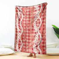Hawaiian Ohia Lehua Lei Blanket Plaid Palaka Ulaula Pattern - Polynesian Pride