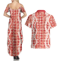 Hawaiian Ohia Lehua Lei Couples Matching Summer Maxi Dress and Hawaiian Shirt Plaid Palaka Ulaula Pattern LT9 - Polynesian Pride