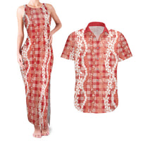 Hawaiian Ohia Lehua Lei Couples Matching Tank Maxi Dress and Hawaiian Shirt Plaid Palaka Ulaula Pattern LT9 Red - Polynesian Pride