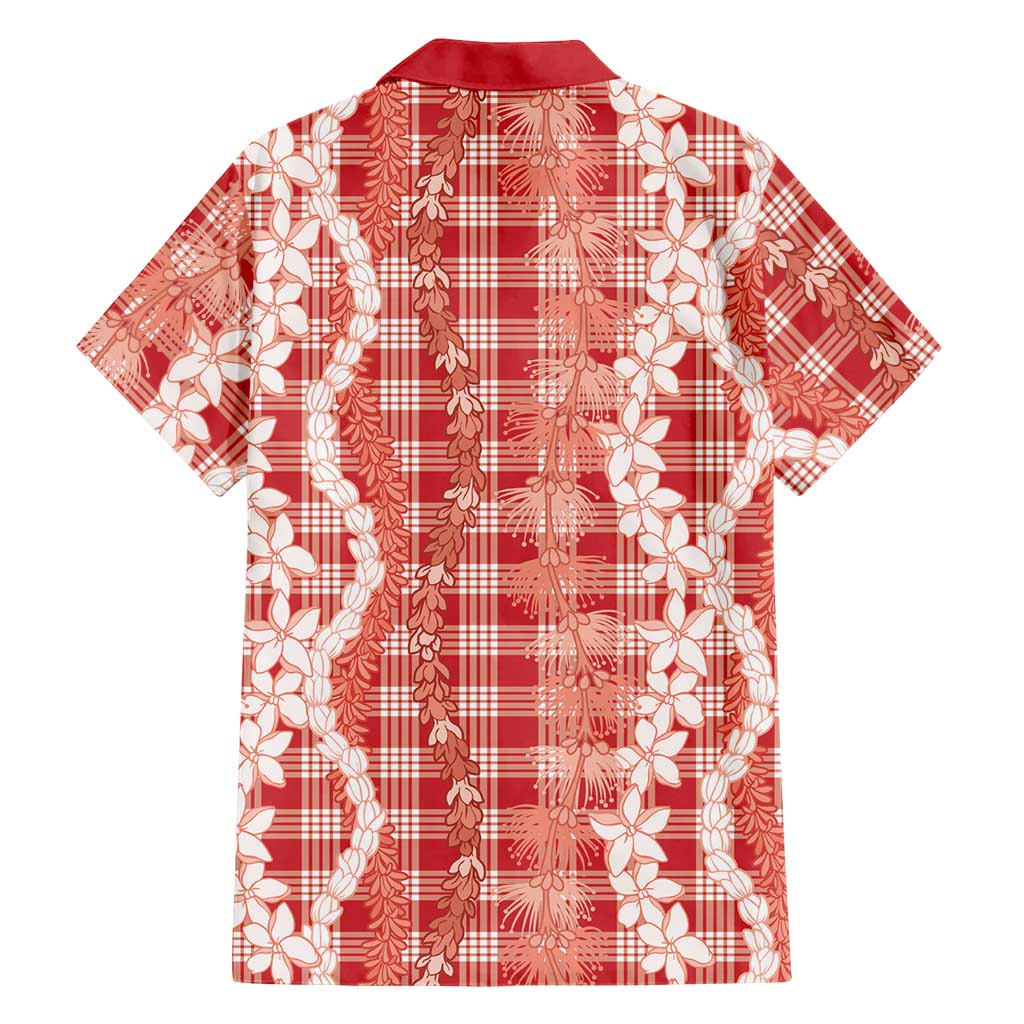 Hawaiian Ohia Lehua Lei Family Matching Off Shoulder Maxi Dress and Hawaiian Shirt Plaid Palaka Ulaula Pattern LT9 - Polynesian Pride