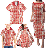 Hawaiian Ohia Lehua Lei Family Matching Puletasi and Hawaiian Shirt Plaid Palaka Ulaula Pattern LT9 - Polynesian Pride