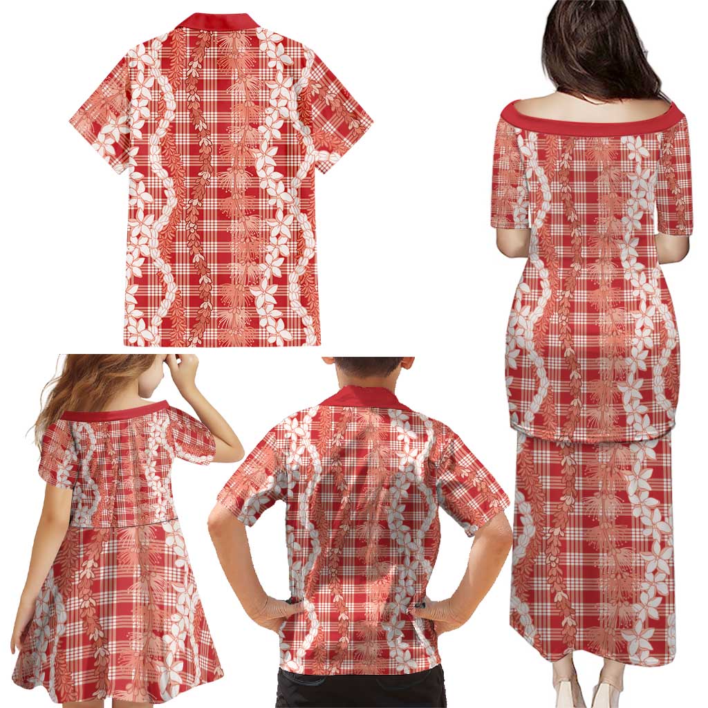 Hawaiian Ohia Lehua Lei Family Matching Puletasi and Hawaiian Shirt Plaid Palaka Ulaula Pattern LT9 - Polynesian Pride