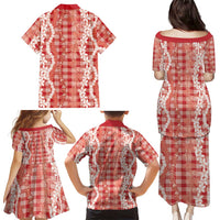 Hawaiian Ohia Lehua Lei Family Matching Puletasi and Hawaiian Shirt Plaid Palaka Ulaula Pattern LT9 - Polynesian Pride