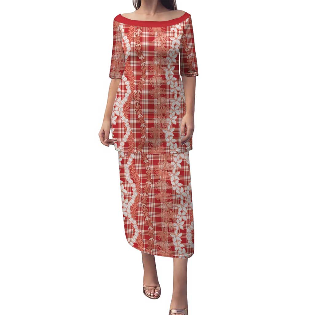 Hawaiian Ohia Lehua Lei Family Matching Puletasi and Hawaiian Shirt Plaid Palaka Ulaula Pattern LT9 Red - Polynesian Pride