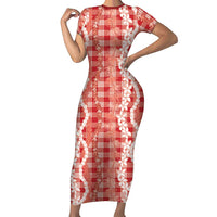 Hawaiian Ohia Lehua Lei Family Matching Short Sleeve Bodycon Dress and Hawaiian Shirt Plaid Palaka Ulaula Pattern LT9 Red - Polynesian Pride