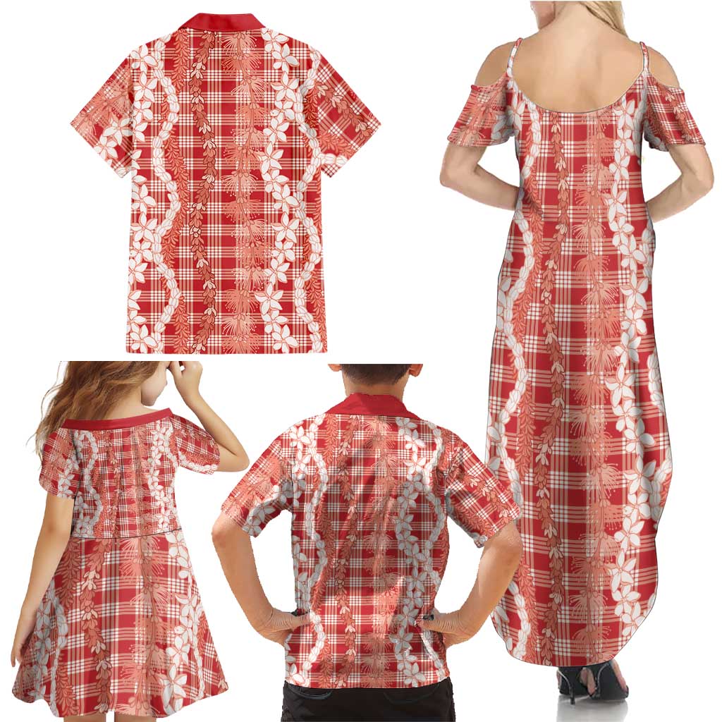 Hawaiian Ohia Lehua Lei Family Matching Summer Maxi Dress and Hawaiian Shirt Plaid Palaka Ulaula Pattern LT9 - Polynesian Pride