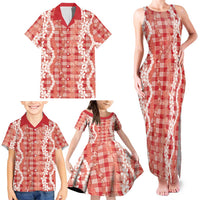 Hawaiian Ohia Lehua Lei Family Matching Tank Maxi Dress and Hawaiian Shirt Plaid Palaka Ulaula Pattern LT9 - Polynesian Pride