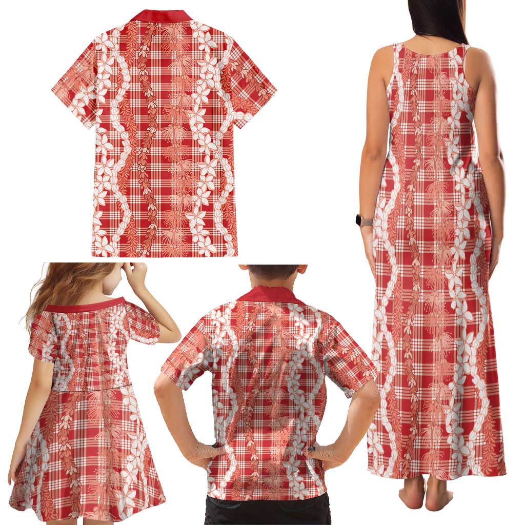 Hawaiian Ohia Lehua Lei Family Matching Tank Maxi Dress and Hawaiian Shirt Plaid Palaka Ulaula Pattern LT9 - Polynesian Pride