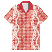 Hawaiian Ohia Lehua Lei Family Matching Tank Maxi Dress and Hawaiian Shirt Plaid Palaka Ulaula Pattern LT9 Dad's Shirt - Short Sleeve Red - Polynesian Pride