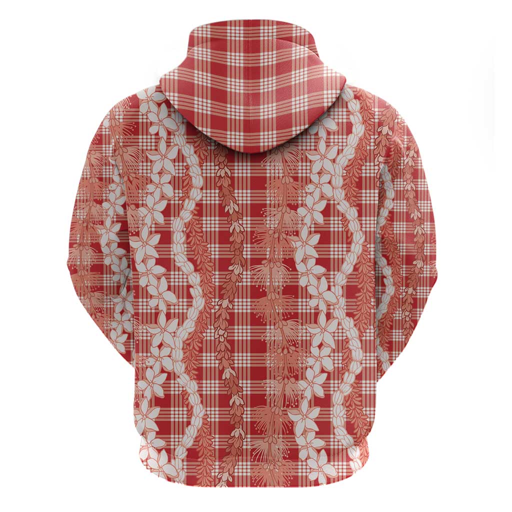 Hawaiian Ohia Lehua Lei Hoodie Plaid Palaka Ulaula Pattern - Polynesian Pride