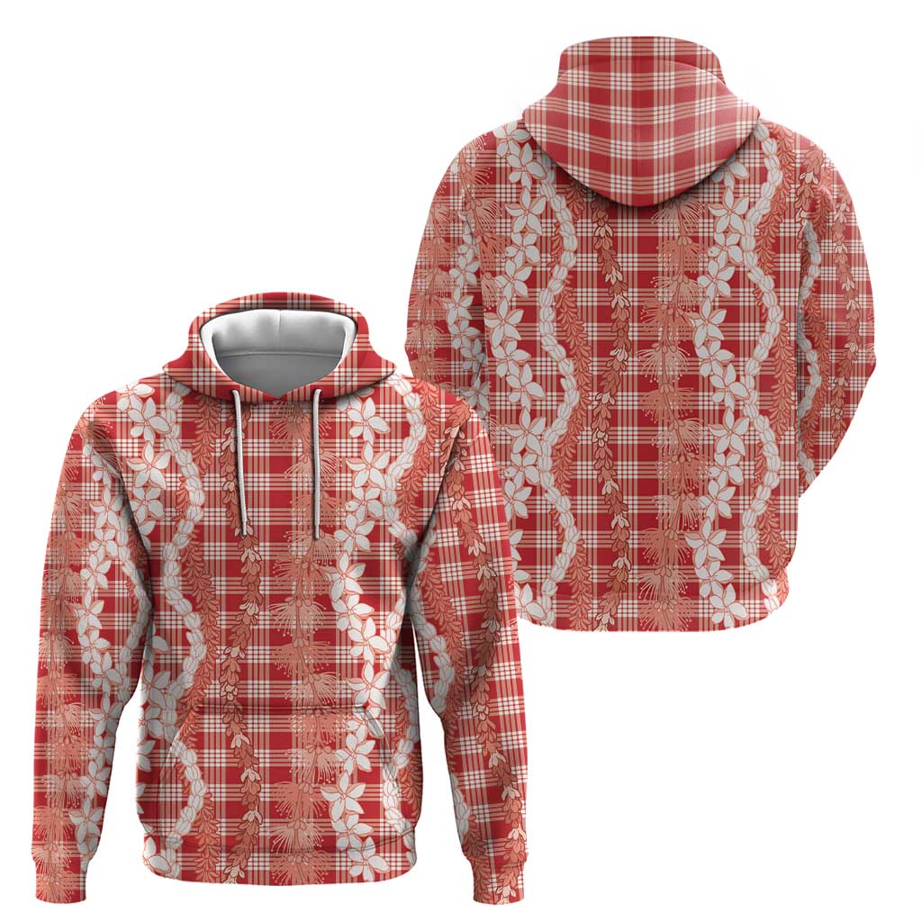Hawaiian Ohia Lehua Lei Hoodie Plaid Palaka Ulaula Pattern - Polynesian Pride
