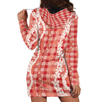 Hawaiian Ohia Lehua Lei Hoodie Dress Plaid Palaka Ulaula Pattern LT9 - Polynesian Pride