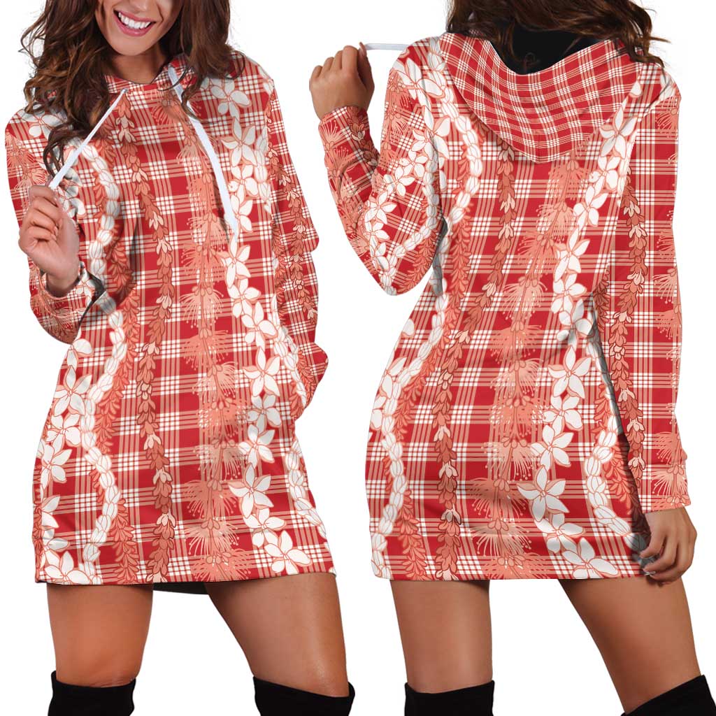 Hawaiian Ohia Lehua Lei Hoodie Dress Plaid Palaka Ulaula Pattern LT9 - Polynesian Pride
