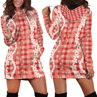 Hawaiian Ohia Lehua Lei Hoodie Dress Plaid Palaka Ulaula Pattern LT9 - Polynesian Pride