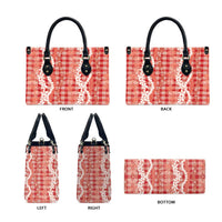 Hawaiian Ohia Lehua Lei Leather Bag Plaid Palaka Ulaula Pattern - Polynesian Pride
