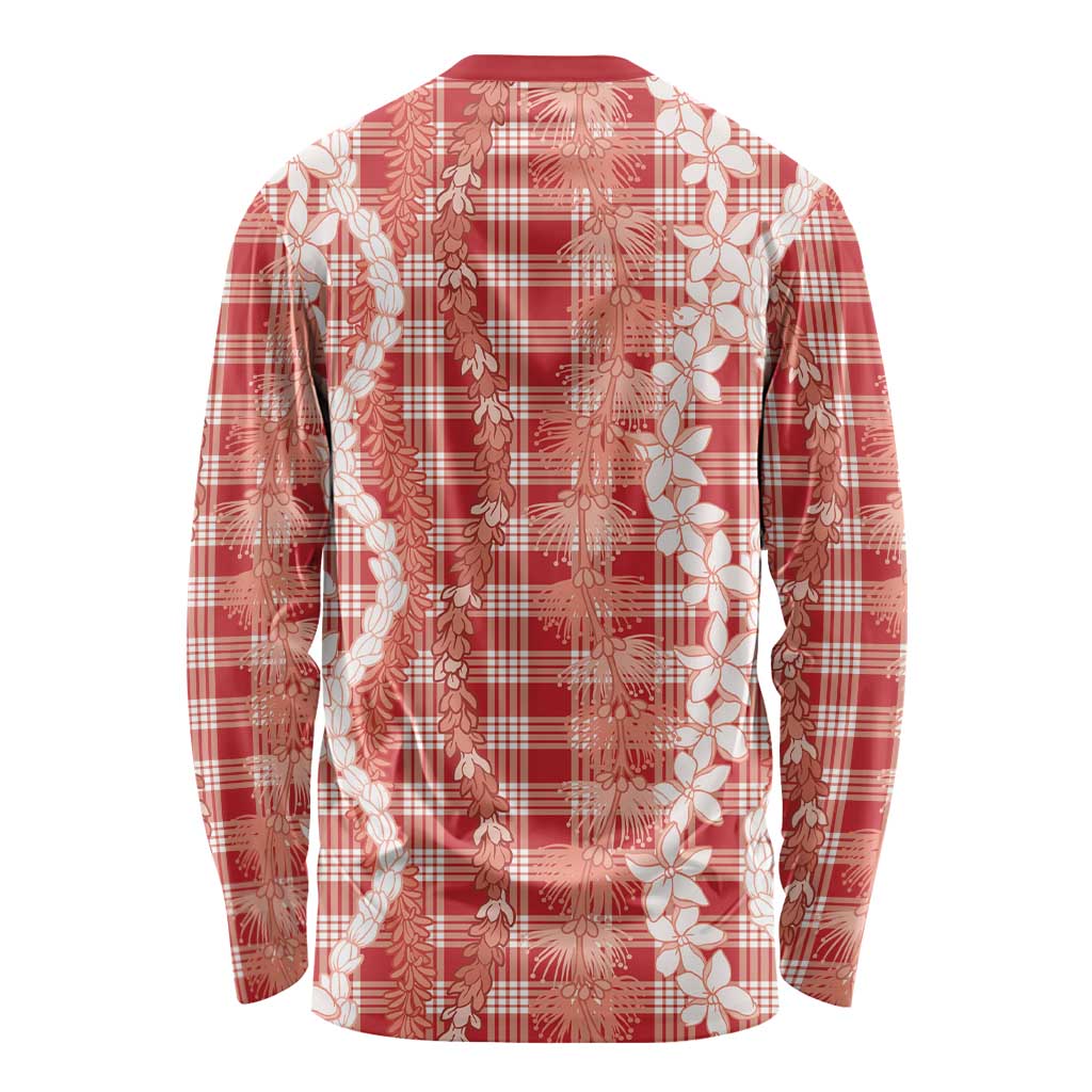 Hawaiian Ohia Lehua Lei Long Sleeve Shirt Plaid Palaka Ulaula Pattern - Polynesian Pride