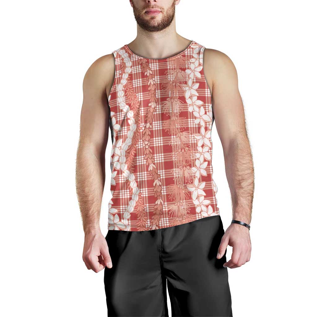 Hawaiian Ohia Lehua Lei Men Tank Top Plaid Palaka Ulaula Pattern LT9 - Polynesian Pride