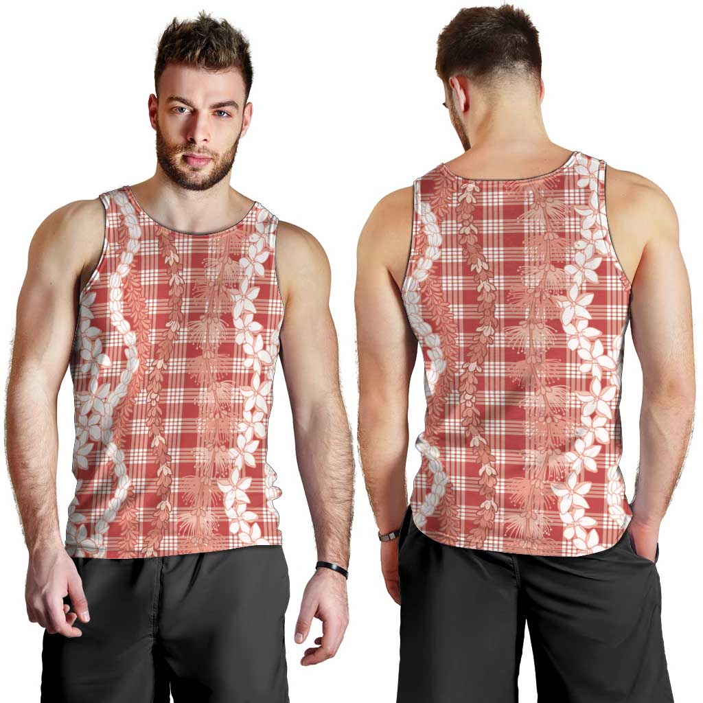 Hawaiian Ohia Lehua Lei Men Tank Top Plaid Palaka Ulaula Pattern LT9 - Polynesian Pride