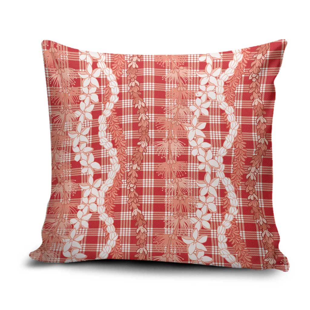 Hawaiian Ohia Lehua Lei Pillow Cover Plaid Palaka Ulaula Pattern - Polynesian Pride