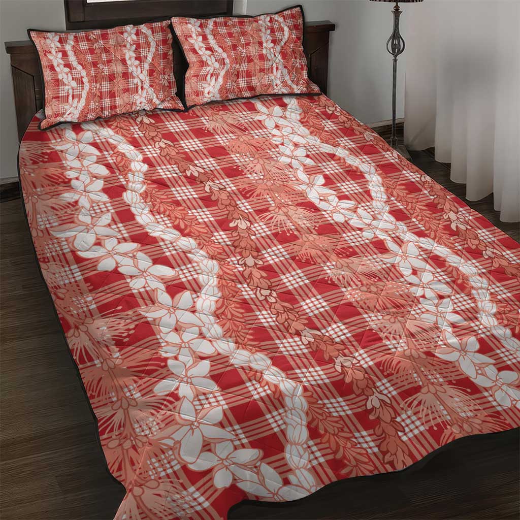 Hawaiian Ohia Lehua Lei Quilt Bed Set Plaid Palaka Ulaula Pattern LT9 Red - Polynesian Pride