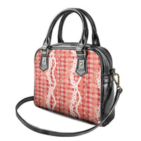 Hawaiian Ohia Lehua Lei Shoulder Handbag Plaid Palaka Ulaula Pattern - Polynesian Pride