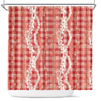 Hawaiian Ohia Lehua Lei Shower Curtain Plaid Palaka Ulaula Pattern LT9 Red - Polynesian Pride