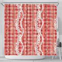 Hawaiian Ohia Lehua Lei Shower Curtain Plaid Palaka Ulaula Pattern LT9 - Polynesian Pride