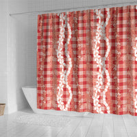 Hawaiian Ohia Lehua Lei Shower Curtain Plaid Palaka Ulaula Pattern LT9 - Polynesian Pride