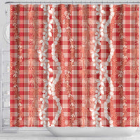 Hawaiian Ohia Lehua Lei Shower Curtain Plaid Palaka Ulaula Pattern LT9 - Polynesian Pride