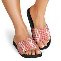 Hawaiian Ohia Lehua Lei Slide Sandals Plaid Palaka Ulaula Pattern - Polynesian Pride
