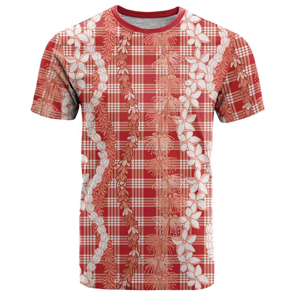 Hawaiian Ohia Lehua Lei T Shirt Plaid Palaka Ulaula Pattern LT9 Red - Polynesian Pride