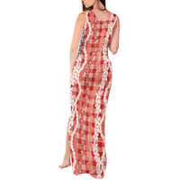 Hawaiian Ohia Lehua Lei Tank Maxi Dress Plaid Palaka Ulaula Pattern - Polynesian Pride