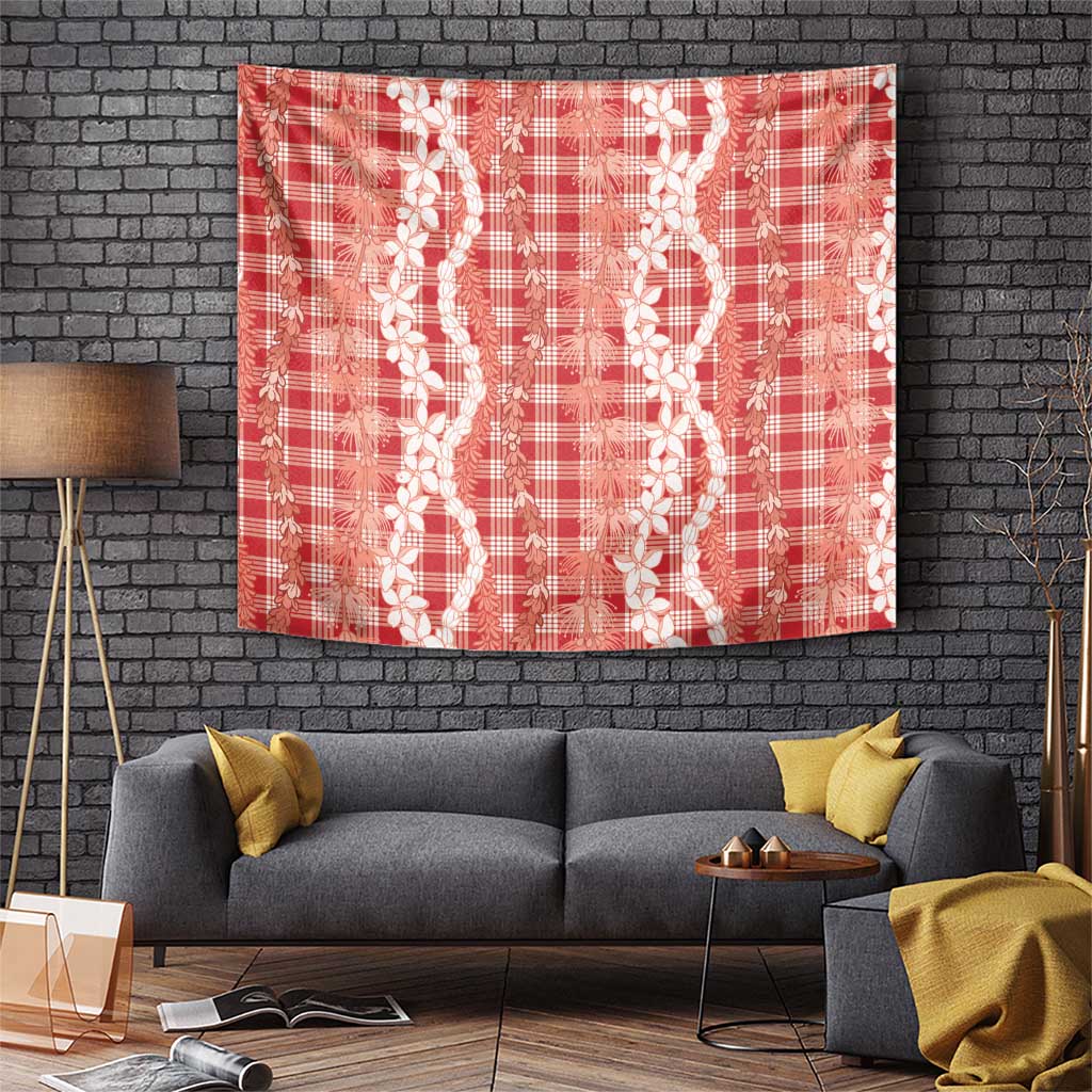 Hawaiian Ohia Lehua Lei Tapestry Plaid Palaka Ulaula Pattern - Polynesian Pride
