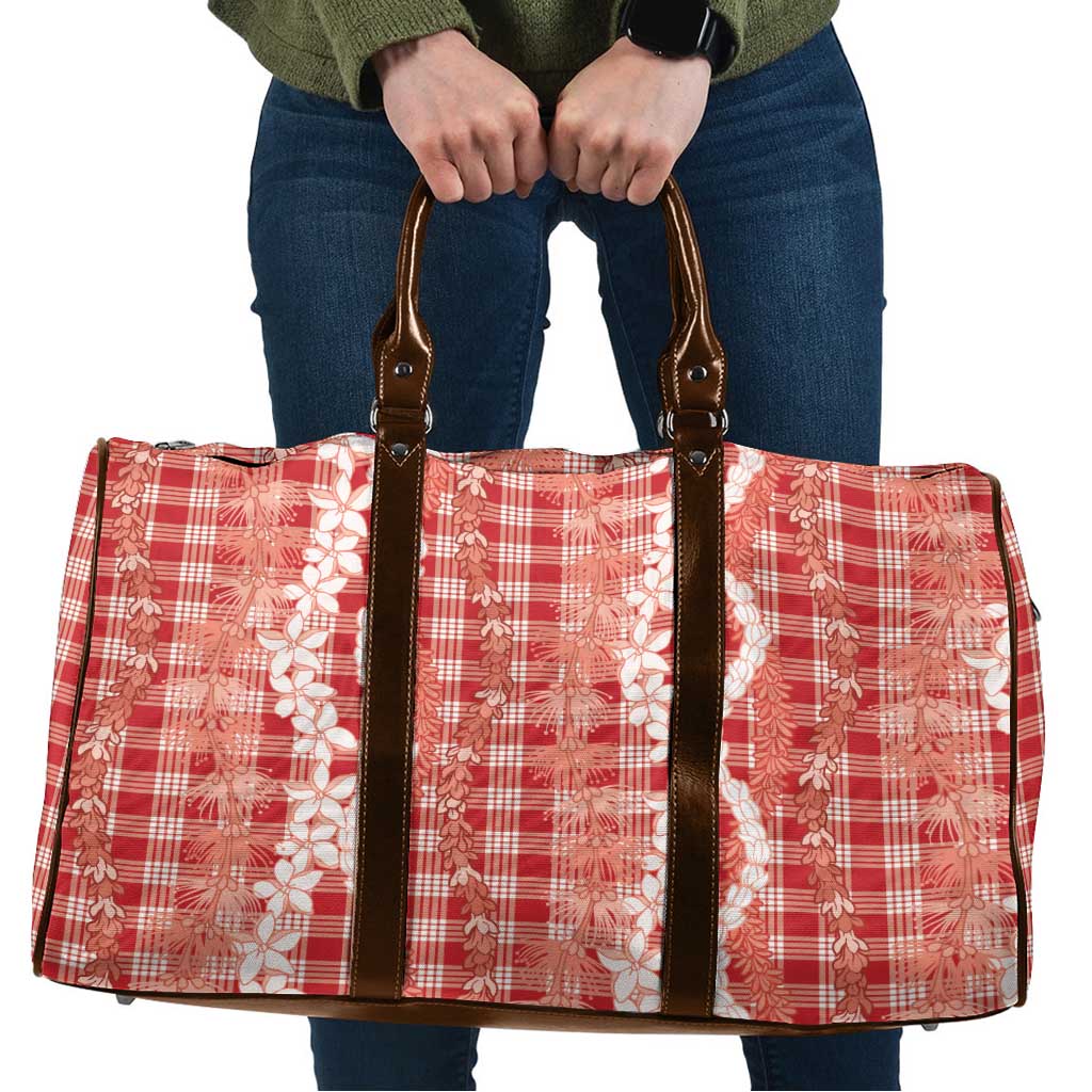 Hawaiian Ohia Lehua Lei Travel Bag Plaid Palaka Ulaula Pattern - Polynesian Pride
